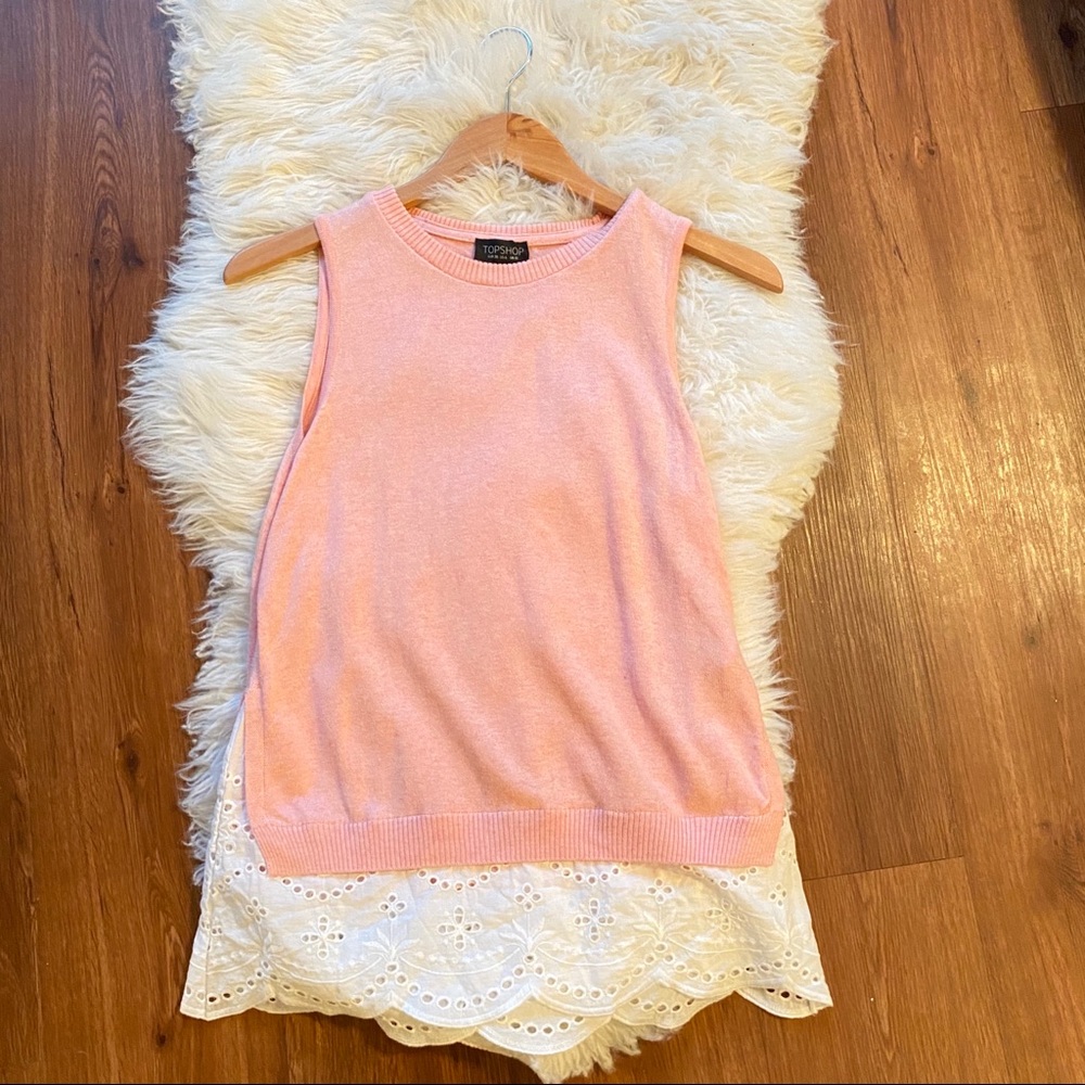 TOPSHOP Pink Tank Top With Eyelet Trim